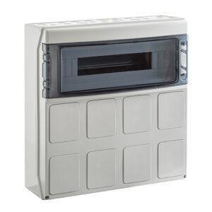 IDE COFRET IP65 PARA TOMAS DE CORRIENTE 1x18 MOD. TAPAS PRETROQUELADAS VENTANA TRANSPARENTE REGLETA N&T Referencia: PCSN18PT/RR