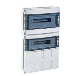 IDE COFRET IP65 PARA TOMAS DE CORRIENTE 2x18 (36) MOD. TAPAS PRETROQUELADAS VENTANA TRANSP. REGLETA N&T Referencia: PCSN36PT/RR