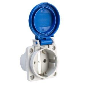 Base empotrar tipo shuko IP54 2P+T 16A 250V azul bornes de tornillos